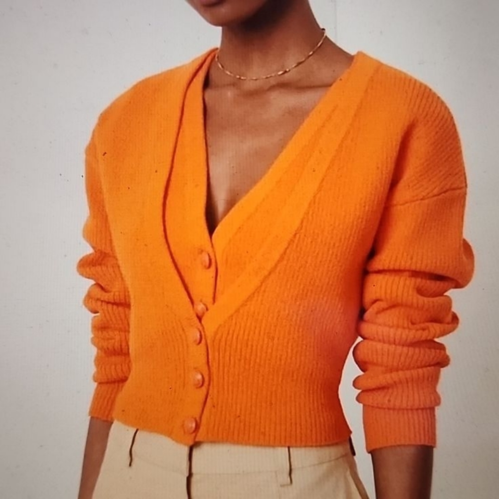 10 crosby derek lam orange arden double layer cardigan